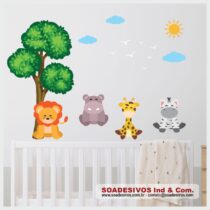 adesivo-infantil-rkt-0036-safare-arvore-leão-girafa- zebra- hipopótamo-f