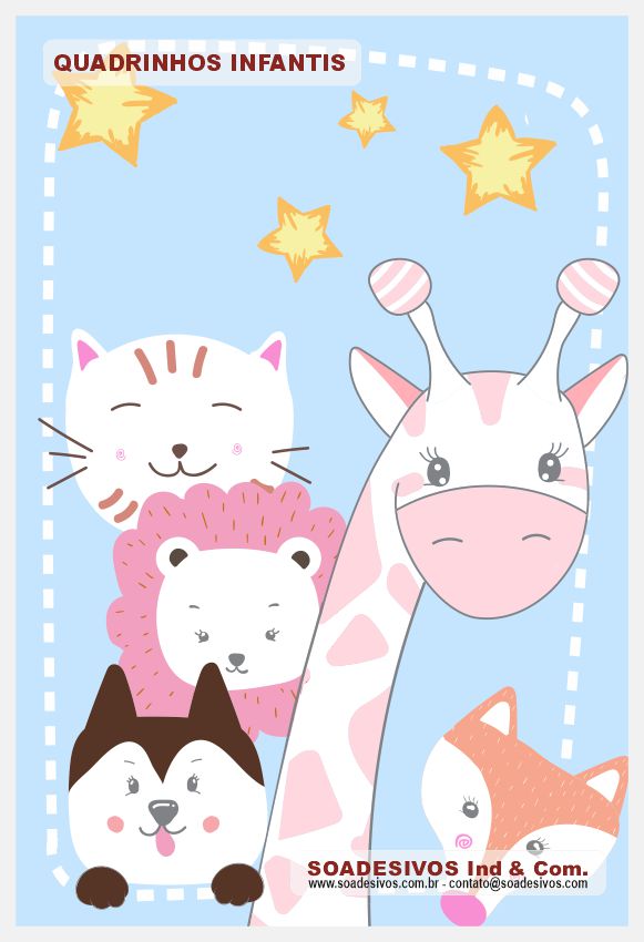 adesivo-quadrinhos-infantis-dki-0012-safari-leão-girafa-tigre-raposa-cão