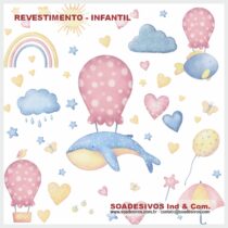 adesivos-papel-de-parede-infantil - dri-0241-balão-avião-nuvens